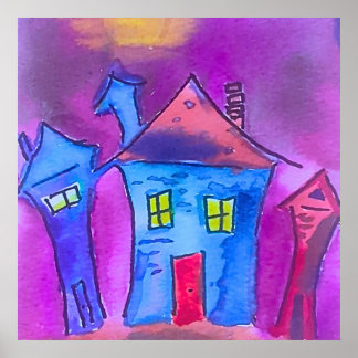 Affiche Spooky Halloween Houses Watercolor