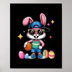 Affiche Sport de Pâques Joyeux lapin de Pâques Jouant Sket