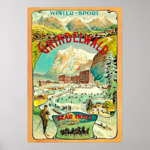 Affiche Sport d'hiver à Grindelwald, Suisse, mosaïque