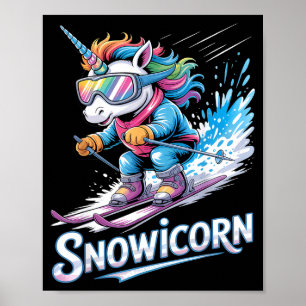 Affiche Sport d'hiver de ski skieur drôle de licorne de sk