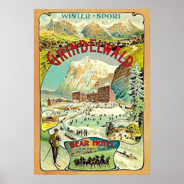 Affiche Sport d'hiver en Grindelwald, Suisse, mosaïque (Devant)