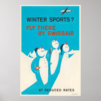 Affiche Sport d'hiver Suisse Envolez-vous par avion