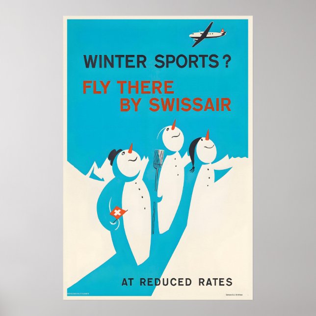 Affiche Sport d'hiver Suisse Envolez-vous par avion (Devant)