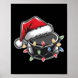 Affiche Sport Hockey Puck Lumières de Noël Chapeau de Père
