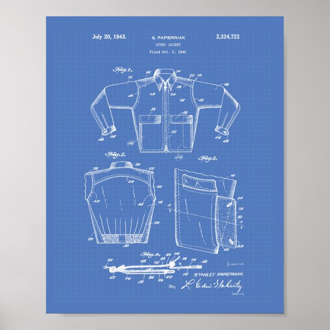 Affiche Sport Jacket 1943 Patent Art Blueprint (Devant)