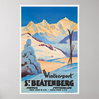 Affiche Sports d'hiver à Beatenberg Suisse Vintage