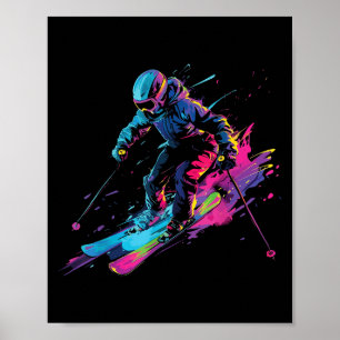 Affiche Sports d'hiver Alpin Peinture Éclaboussure Skieur
