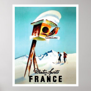 Affiche Sports d'hiver en France, petit oiseau chez lui