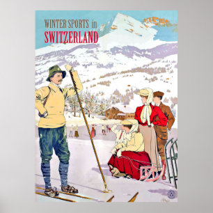 Affiche Sports d'hiver en Suisse, voyage vintage