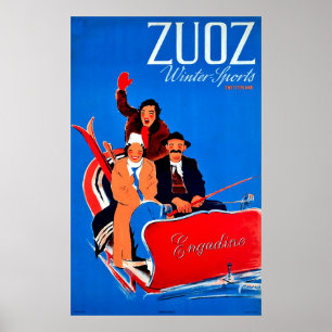 Affiche Sports d'hiver en Zuoz, Engadine, Suisse