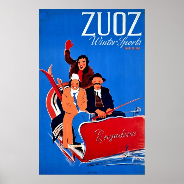 Affiche Sports d'hiver en Zuoz, Engadine, Suisse (Devant)