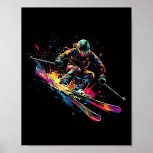 Affiche Sports d'hiver Peinture Alpine Éclaboussure Skieur