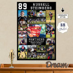 Affiche Sports Diplôme supérieur 18 Photo Collage<br><div class="desc">Honorer et célébrer votre élève du secondaire sur la Nuit des Aînés, au banquet de remise des prix d'athlétisme ou à sa fête de remise des diplômes ce montage photo imprimé avec 18 photos et personnalisé avec le numéro de votre joueur, les initiales ou le monogramme de l'école, le nom...</div>