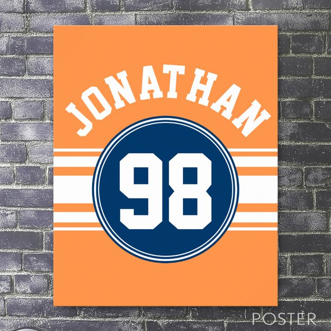 Affiche Sports Jersey Blue and Orange Stripes Nom Numéro (Custom Sporty Poster)