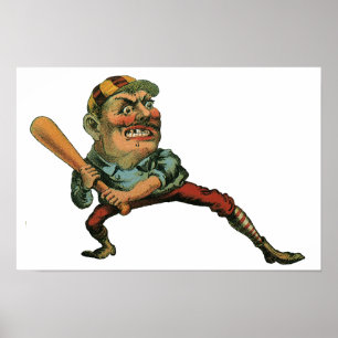 Affiche Sports Vintage, joueur de baseball en colère Batte