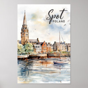 Affiche Spot Pologne Aquarelle Peinture Voyage