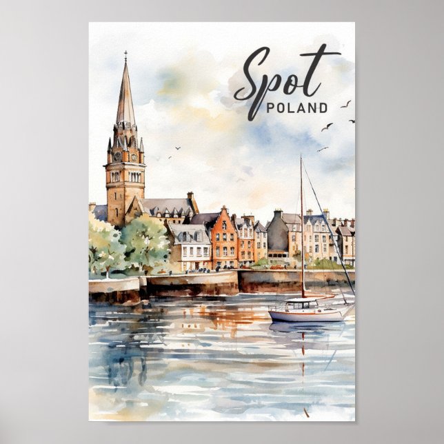 Affiche Spot Pologne Aquarelle Peinture Voyage (Devant)
