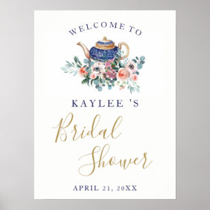 Affiche Spring floral teapot Bridal Shower welcome sign