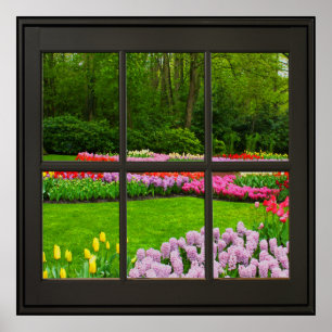 Affiche Spring Flowers Faux Window Illusion 24x24 Black