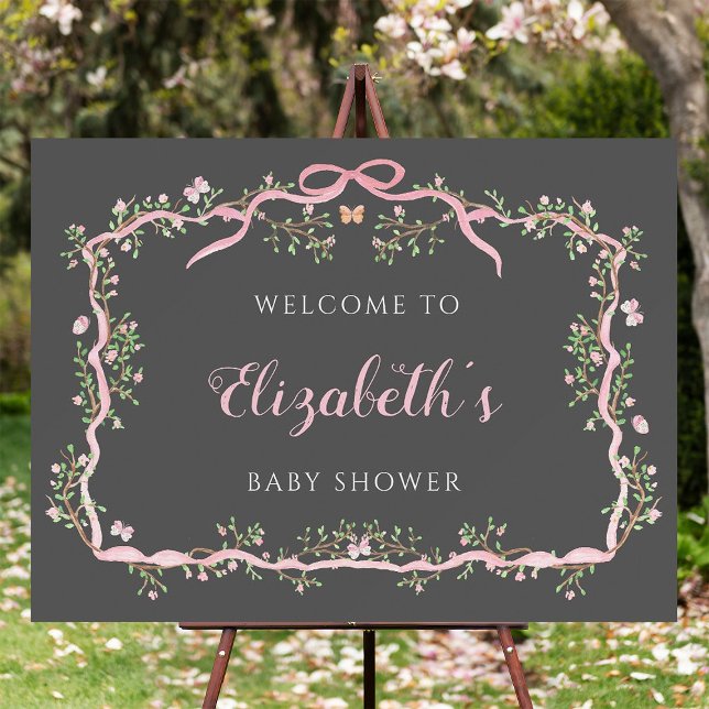 Affiche Spring Garden Grey & Baby shower rose Bienvenue (Créateur téléchargé)