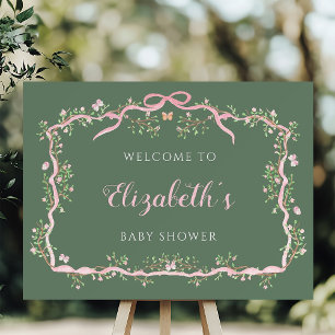 Affiche Spring Garden Sage Vert rose Baby shower Bienvenue