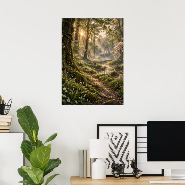 Affiche Spring in the Fourfold Forest – Misty Fantasy Wood (Bureau à domicile)