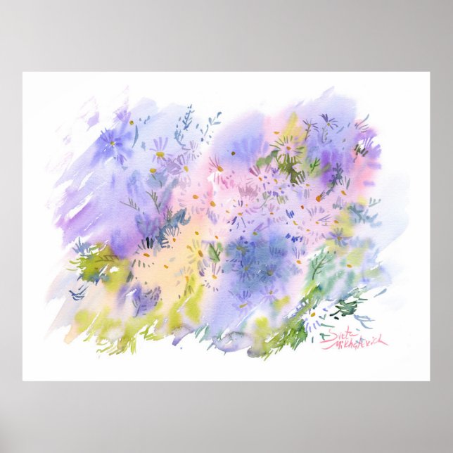 Affiche Spring Meadow — Aquarelle Florale Abstraite (Devant)