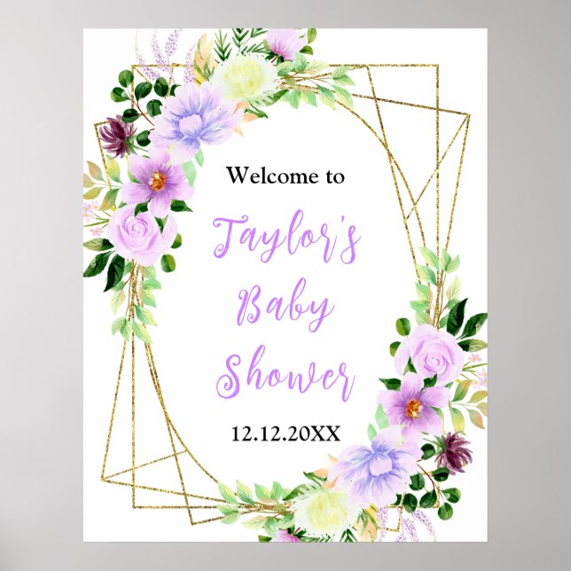 Affiche Spring Purple Floral Baby Shower Welcome Sign (Devant)