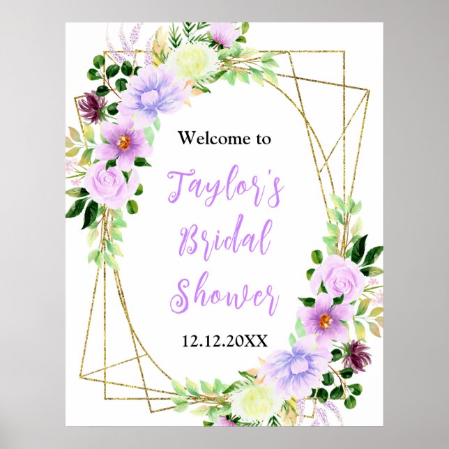 Affiche Spring Purple Floral Bridal Shower Welcome Sign (Devant)