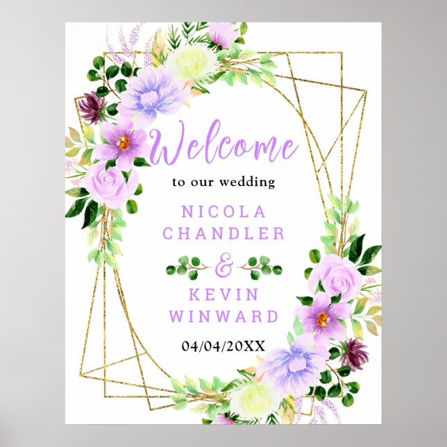 Affiche Spring Purple Flowers with Foliage Welcome Sign (Devant)