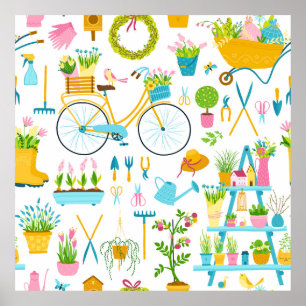 Affiche Spring seamless pattern in simple hand-drawn carto