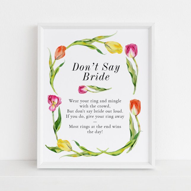 Affiche Spring Tulip Don't Say Bride Bridal Shower Game (Créateur téléchargé)