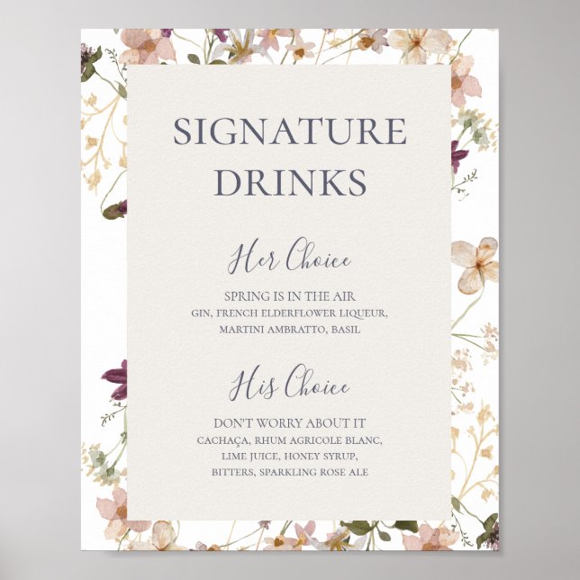 Affiche Spring Wildflower | White Signature Drinks Sign (Devant)