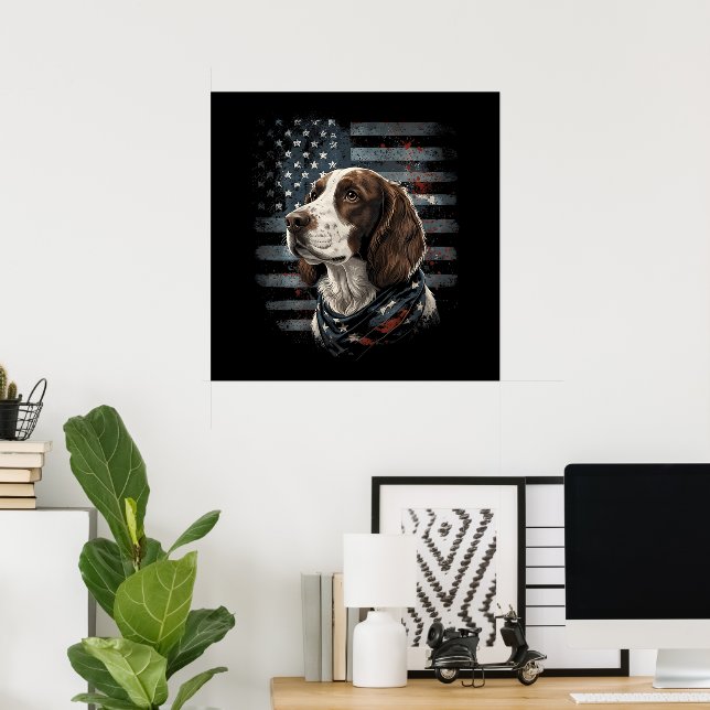 Affiche Springer Spaniel Chien Drapeau Américain (Bureau à domicile)