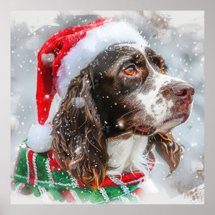 Affiche Springer Spaniel Chien Noël Fêtard