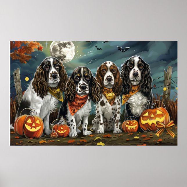 Affiche Springer Spaniel Halloween Éffrayant (Devant)