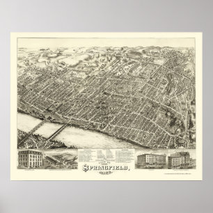 Affiche Springfield, carte panoramique de mA - 1875