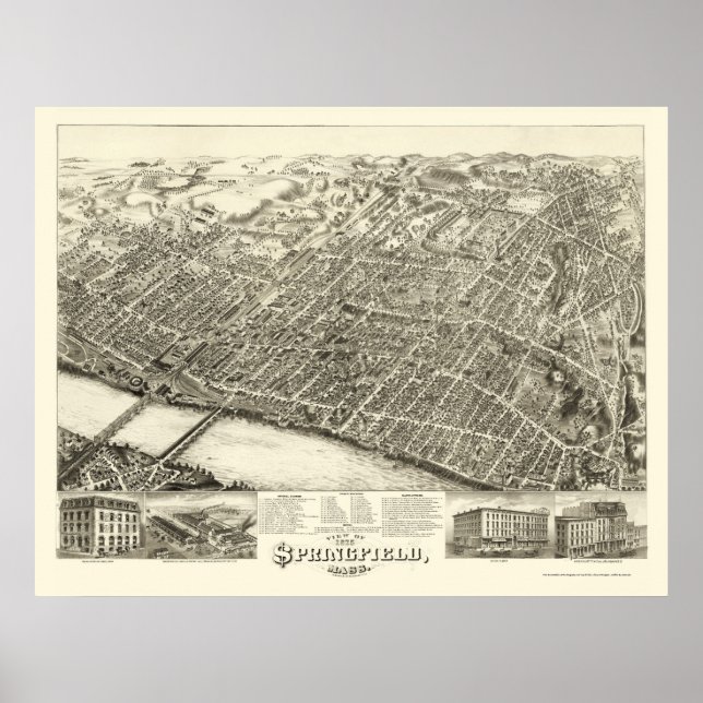 Affiche Springfield, MA Carte panoramique - 1875 (Devant)