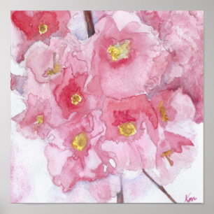 Affiche Springtime rose cerisier fleurs aquarelle