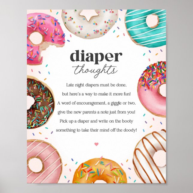 Affiche Sprinted Donuts Baby shower Diaper Pensées Signe (Devant)