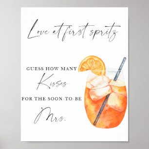 Affiche Spritz à la douche de mariée - combien de baisers 