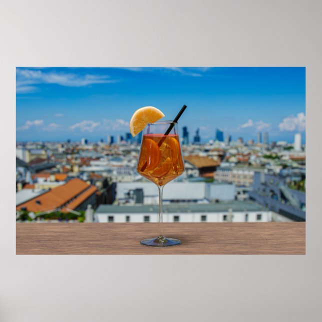 Affiche Spritz cocktail sur une table avec vue sur Milan (Devant)