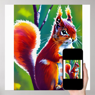 Affiche Sqirrel Rouge assis sur la Branche dans une forêt