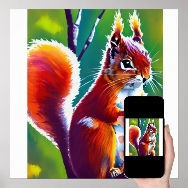 Affiche Sqirrel Rouge assis sur la Branche dans une forêt (Créateur téléchargé)