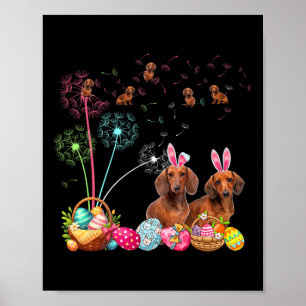 Affiche Squad Couple de Pâques Bunny Dachshunds Dandelions