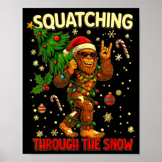 Affiche Squatching Through The Snow Funny Bigfoot Xmas Lig (Devant)