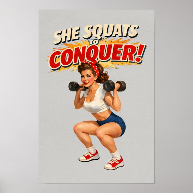 Affiche Squats To Conquer -Funny Retro Fitness Pin-Up- Gym (Devant)