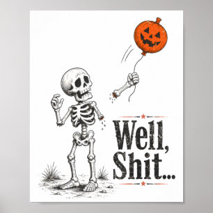 Affiche Squelette a perdu un ballon de citrouille mème drô