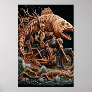 Affiche squelette a roulé son vélo à hélico sur la piste