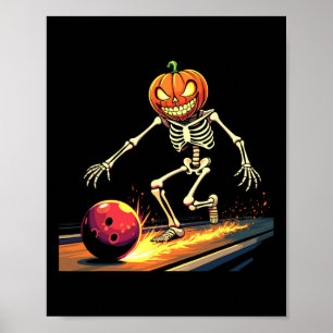 Affiche Squelette à tête de citrouille Bowling Halloween S